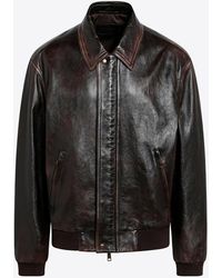 Prada - Vintage Nappa Leather Bomber Jacket - Lyst