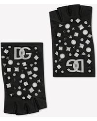 Dolce & Gabbana - Dg Logo Embellished Leather Gloves - Lyst