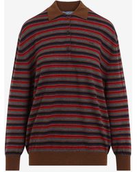 Prada - Striped Cashmere Polo Sweater - Lyst