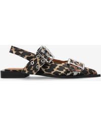 Ganni - Leopard Print Buckled Slingback Flats - Lyst