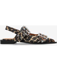 Ganni - Leopard Print Buckled Slingback Flats - Lyst
