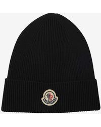 Moncler - Logo Patch Ribbed Wool Beanie - Lyst