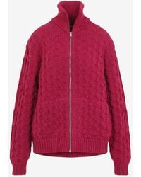 Prada - Cable-Knit Wool Zip-Up Cardigan - Lyst