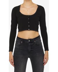 Alexander Wang - Cropped Cardigan Top With Logo Crystals - Lyst