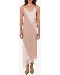 Moschino - Jacquard Patchwork V-Neck Silk Midi Dress - Lyst