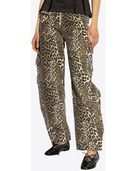 Ganni - Leopard Print Curved-Leg Pants - Lyst