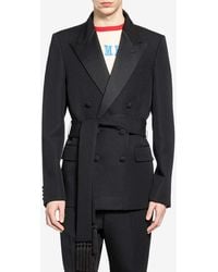Valentino - Double-Breasted Wool Blazer With Belt - Lyst