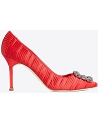 Manolo Blahnik - Hangisi 90 Crystal Buckle Satin Pumps - Lyst