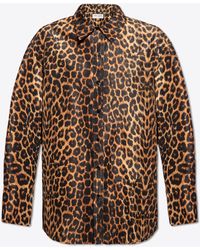 Saint Laurent - Oversized Leopard Print Silk Taffeta Shirt - Lyst
