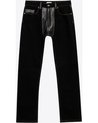 Versace - Leather-Trimmed Straight Jeans - Lyst