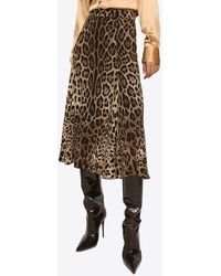 Dolce & Gabbana - Leopard Print Midi Flared Skirt - Lyst