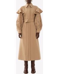 Chloé - Belted Wool Trench Coat With Ruffle Detail - Lyst