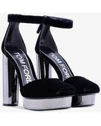 Tom Ford - Velvet Platform Sandals With Block Heel - Lyst