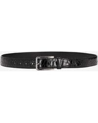 Prada - Croc-Embossed Leather Belt - Lyst