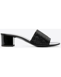 Giuseppe Zanotti Roll 50 Crystal Embellished Suede Block Mules- Delivery - Black