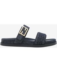 Fendi - Ff Jacquard Denim Slides - Lyst