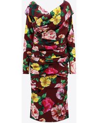 Dolce & Gabbana - Off-Shoulder Floral Print Dress - Lyst