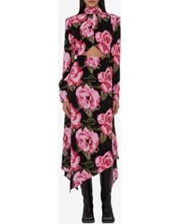 ROTATE BIRGER CHRISTENSEN - Floral Jacquard Midi Dress With Cut-Out Detail - Lyst