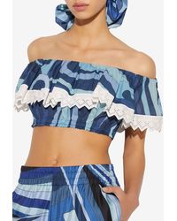 Emilio Pucci - Marmo-Print Off-Shoulder Cropped Top - Lyst