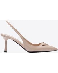 Prada - 55 Brushed Leather Slingback Pumps - Lyst