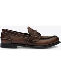 Miu Miu - Logo Embossed Calf Leather Loafers - Lyst