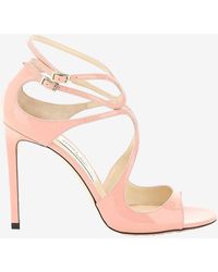 Jimmy Choo Leather Lang Patent Strappy Sandal in Red (Black 