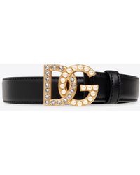 Dolce & Gabbana - Embellished Dg Logo Leather Belt - Lyst