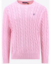 Polo Ralph Lauren - Logo Embroidered Cable Knit Sweater - Lyst