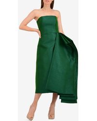 Isabel Sanchis Silk-blend Strapless Midi Dress With Cascading Pleats - Green