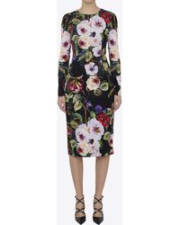 Dolce & Gabbana - Roseto Print Long-Sleeved Midi Dress - Lyst