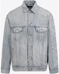 Balenciaga - Logo Print Oversized Denim Jacket - Lyst