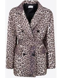 P.A.R.O.S.H. - Double-Breasted Leopard Print Belted Jacket - Lyst