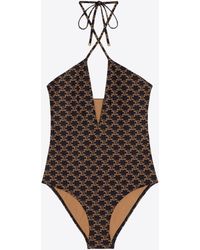 Celine - Triomphe Monogram One-Piece Swimsuit - Lyst