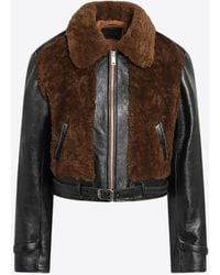 Prada - Belted Shearling-Trimmed Leather Jacket - Lyst