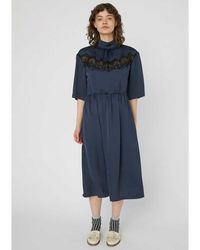 black long sleeve loose fit dress STELLA NOVA Embroidered Midi Dress in Brown