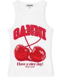 Ganni - Compact Rib Jersey Tank Cherry - Lyst