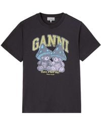 Ganni - Relaxed Organic Cotton T-Shirt Teddy Mushrooms - Lyst