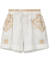 Greek Archaic Kori - Drawstring Embroidered Linen Shorts - Lyst