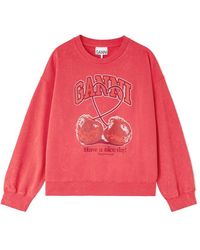 Ganni - Isoli Organic Cotton Crewneck Cherry Sweatshirt - Lyst