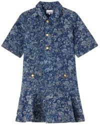 Ganni - Tapestry Denim Mini Dress - Lyst