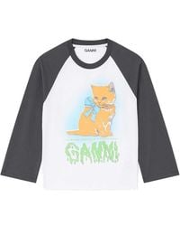 Ganni - Kitty Baby Fitted Organic Cotton Long Sleeve T-Shirt - Lyst