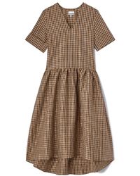Ganni - Crinkled Taffeta Check Dress - Lyst