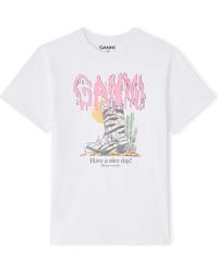 Ganni - Western Zebra Boot Organic Cotton T-Shirt - Lyst