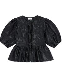 Ganni - Satin Cloque Peplum Blouse - Lyst