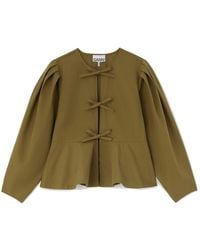 Ganni - Compact Long Sleeve Peplum Blouse - Lyst