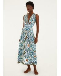 FARM Rio - Flora Tile Scalloped Linen Midi Dress - Lyst