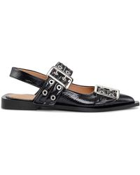 Ganni - Buckle Ballerina Naplack Shoes - Lyst
