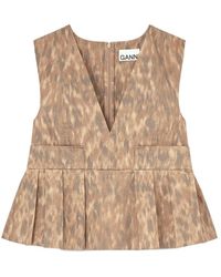 Ganni - V-Neck Cotton Pocket Blouse - Lyst