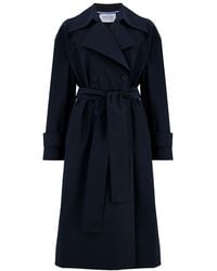 Harris Wharf London Oversized Water Repellent Trench Coat - Blue