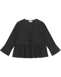 Ganni - Tie String Peplum Blouse - Lyst